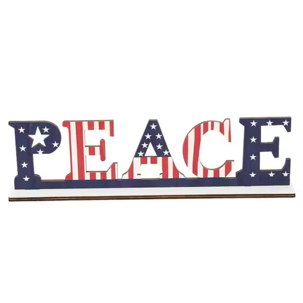 Patriotic "PEACE" craft of wood; American flag design. Wholesale wood craft decoration.