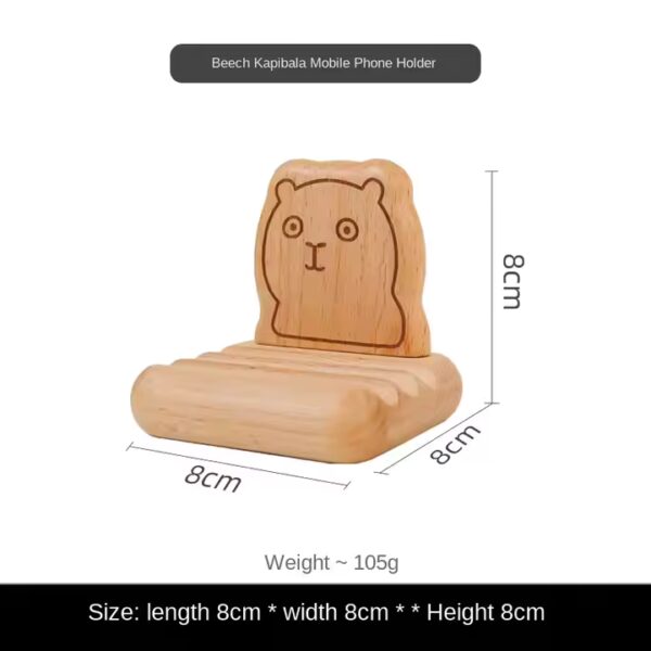 Wooden phone holder shaped like a capybara. Customizable phone wood holder.