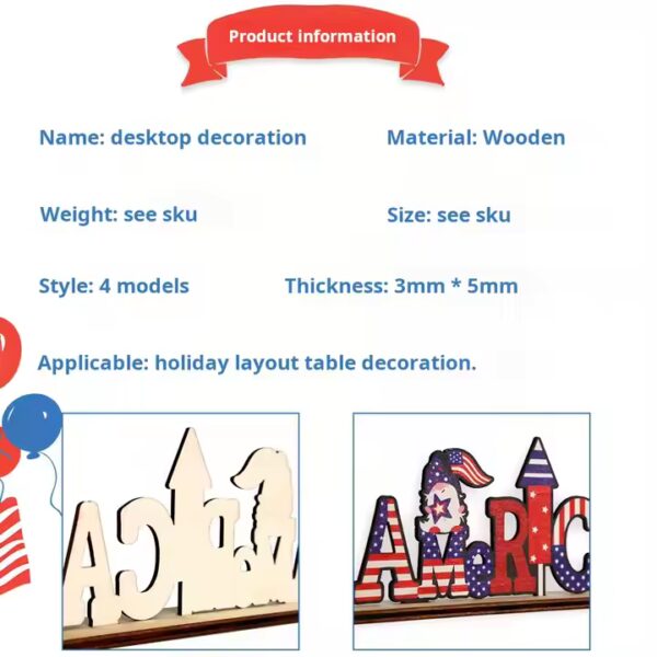 Patriotic wooden America and July 4th decorations. Red, white, and blue wooden signs.