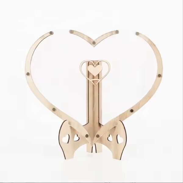 Wooden heart-shaped wedding jewelry display stand. Wholesale supplier.