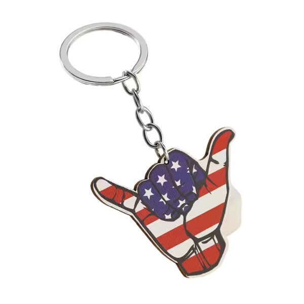 USA flag hang loose key chain. Wood key chains with metal ring.