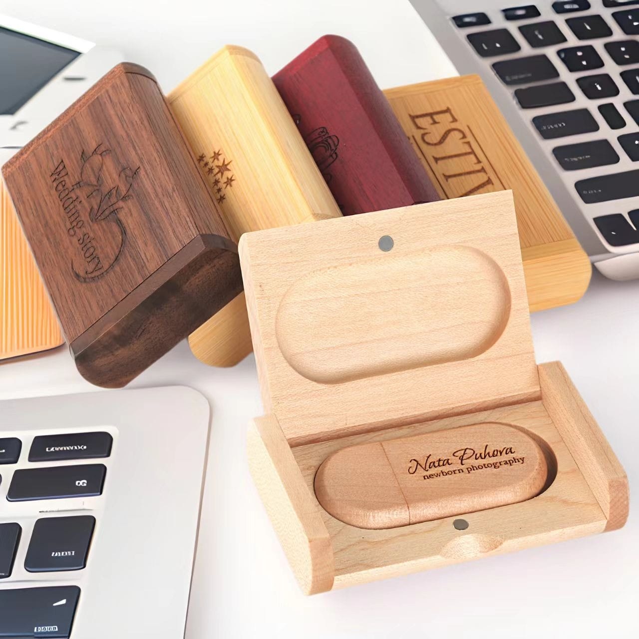 Wooden USB Drive With Box — Custom Logo & Bul